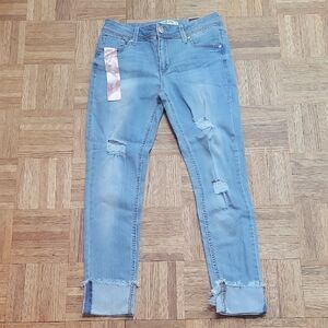 Almost Famous Distressed Mid Rise Denim Jeans With Roll Cuff SIZE 9